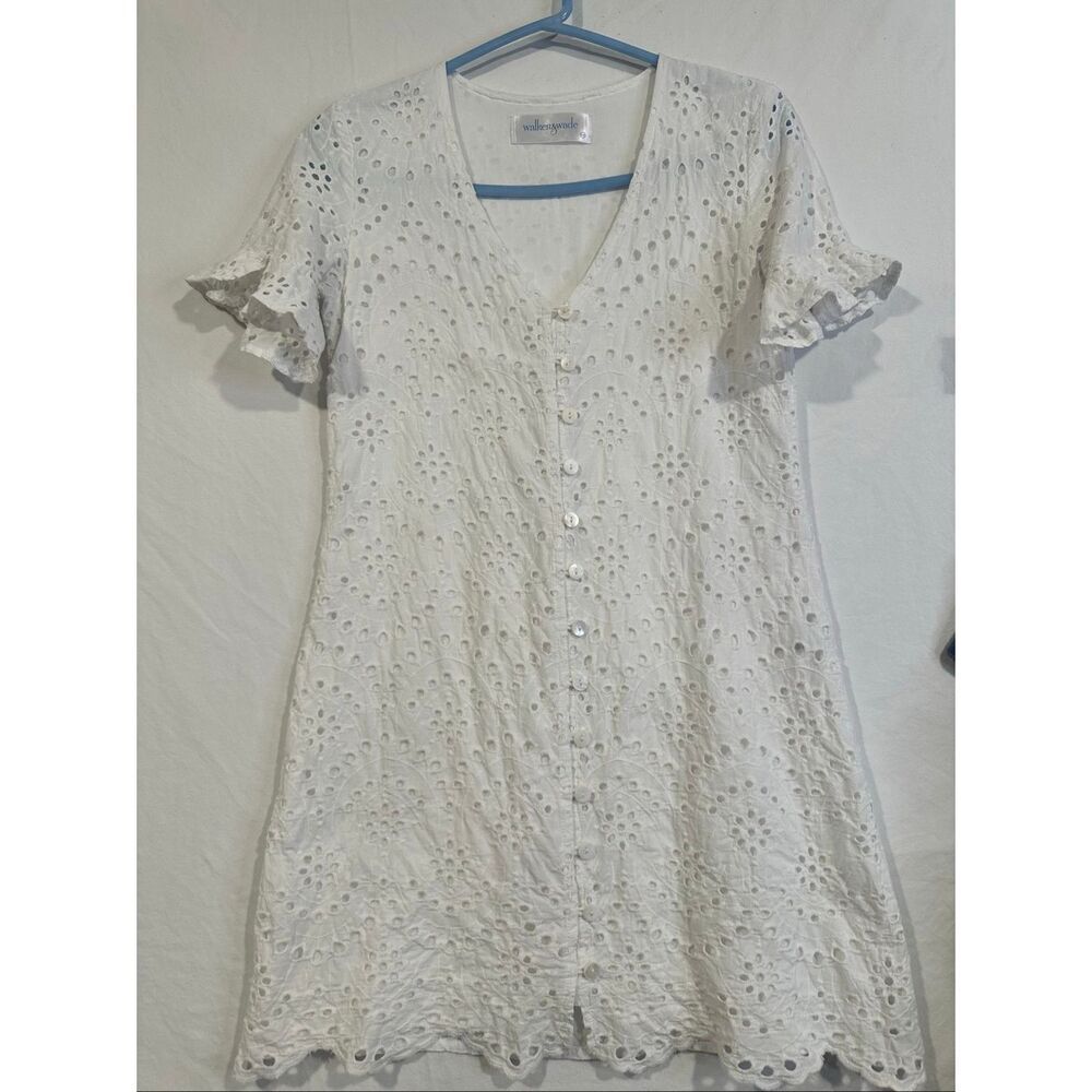 Walker & Wade embroidered eyelet white button up dress, size XS